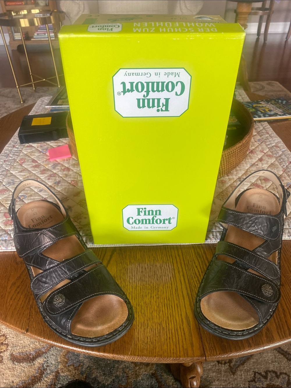Finn Comfort Black Leather Adjustable Strappy Sandals